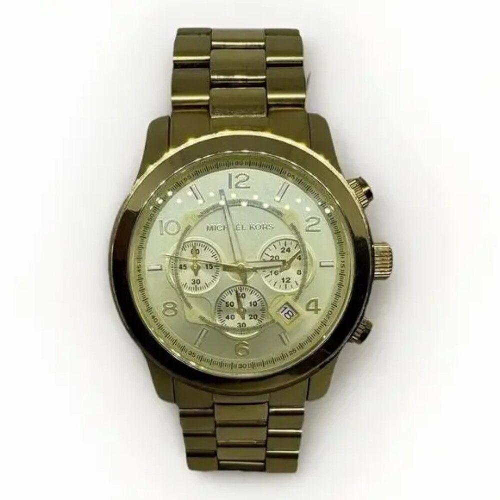Michael Kors MK8077 Oversized Runaway Gold-Tone Wristwatch for Men New Battery